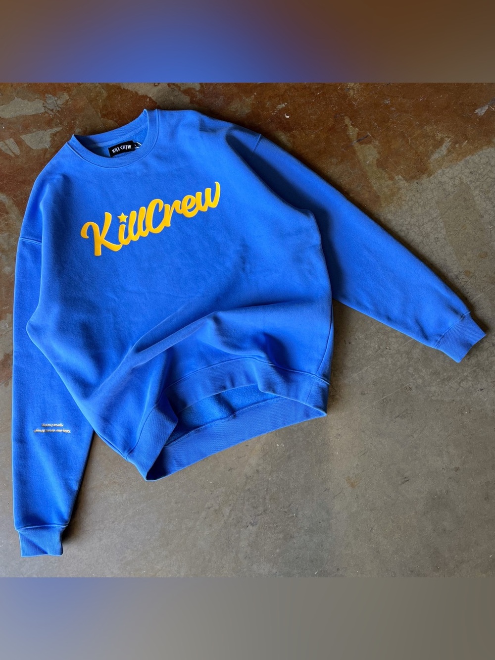KillCrew OVERSIZED LUX "SCRIPT" CREW NECK - BLUE / GOLD size M